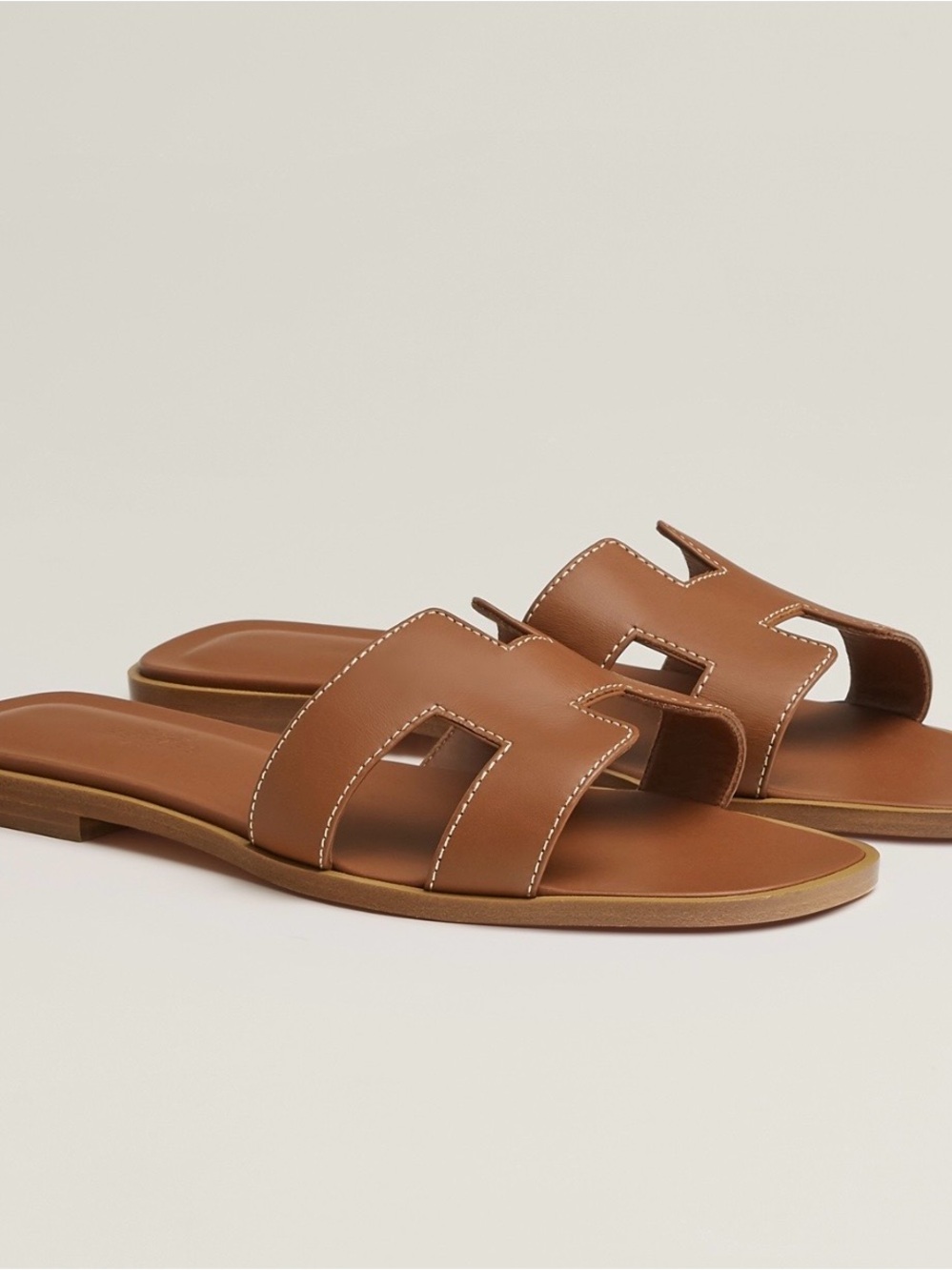 Hermes Brown Leather H‑Slide Sandals for Women